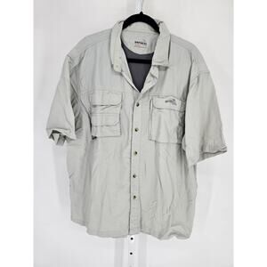 Natural Gear Mens Sz XL Short Sleeve Button Up Vented Shirt Gray Fishing